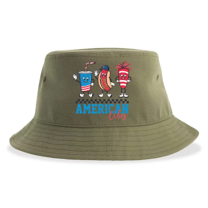 American Vibes 4th Of July Red White And Blue Hot Dog Lover Funny Gift Sustainable Bucket Hat