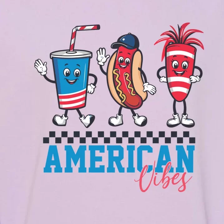 American Vibes 4th Of July Red White And Blue Hot Dog Lover Funny Gift Garment-Dyed Sweatshirt