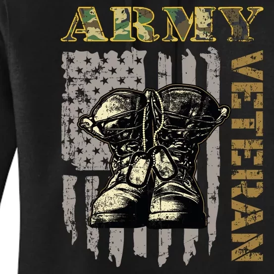 Army Veteran American Flag Dog Tags Women's Pullover Hoodie