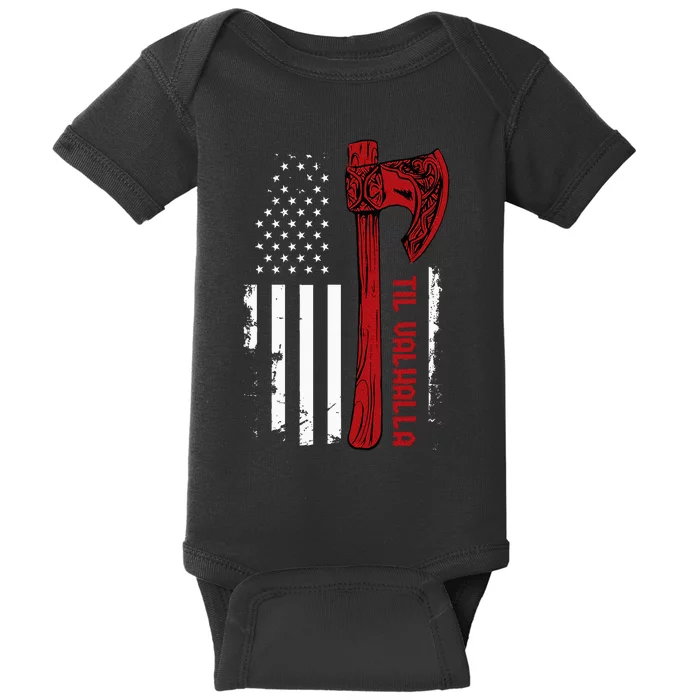 American Viking Axe Flag Til Valhalla Norse Mythology Baby Bodysuit