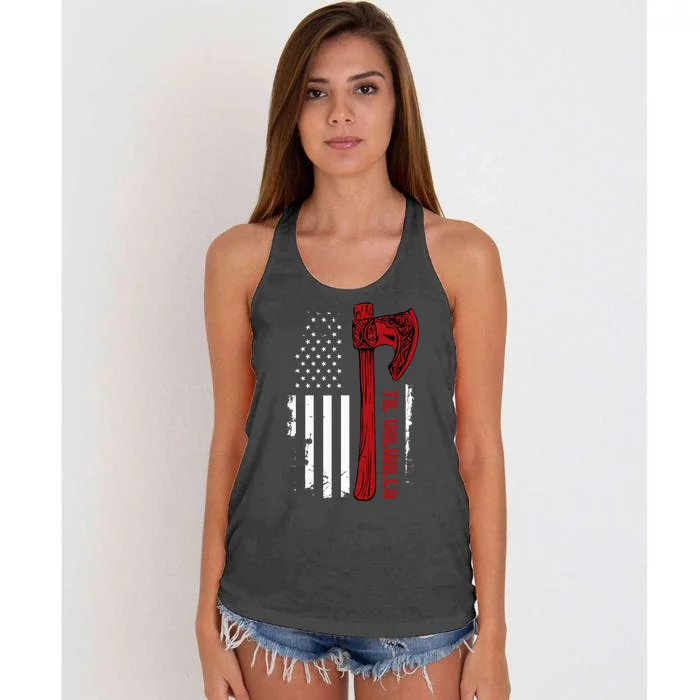 American Viking Axe Flag Til Valhalla Norse Mythology Women's Knotted Racerback Tank