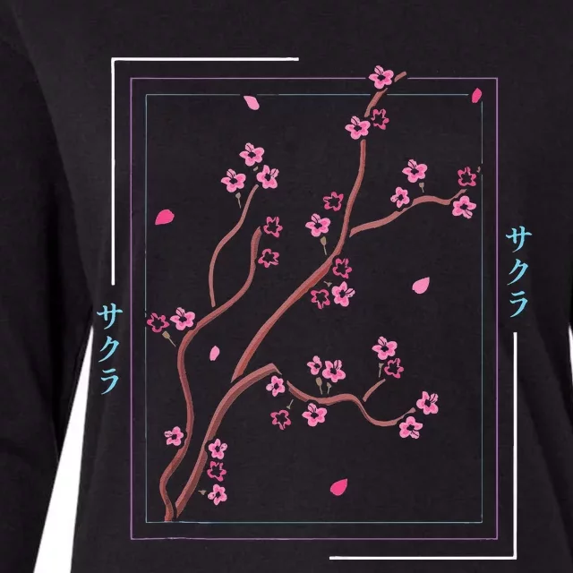 Asia Vaporwave Asian Japanese Sakura Aesthetic Indie Womens Cotton Relaxed Long Sleeve T-Shirt