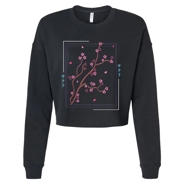 Asia Vaporwave Asian Japanese Sakura Aesthetic Indie Cropped Pullover Crew