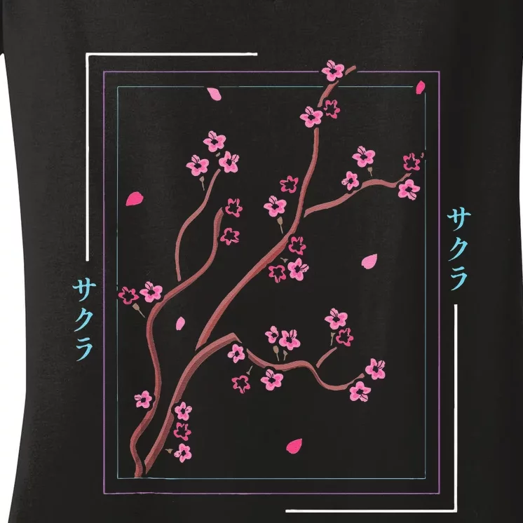 Asia Vaporwave Asian Japanese Sakura Aesthetic Indie Women's V-Neck T-Shirt