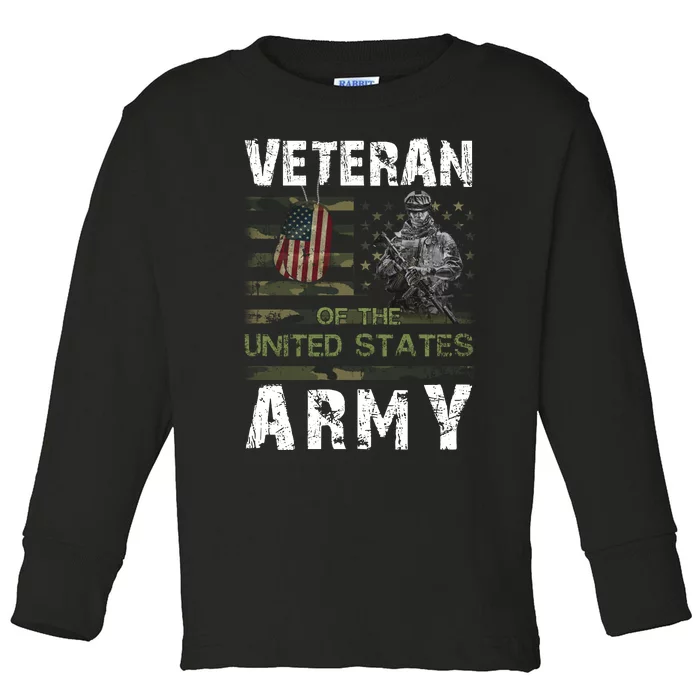 Army Veteran American Flag Camo Line Gift Toddler Long Sleeve Shirt