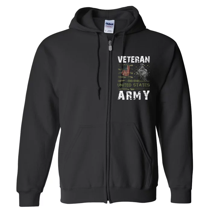 Army Veteran American Flag Camo Line Gift Full Zip Hoodie