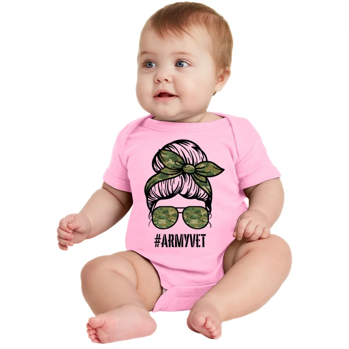 Army Vet Armyvet Messy Bun Camouflage 'S Veteran Gift Baby Bodysuit