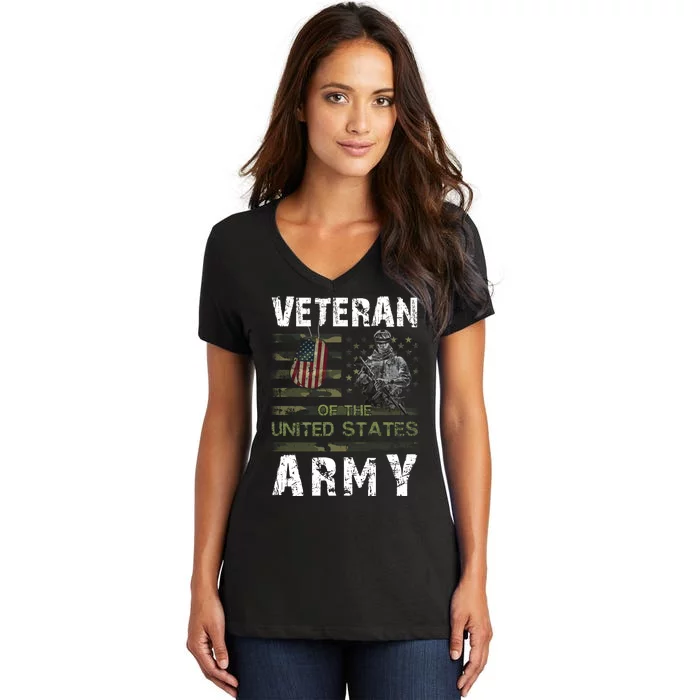 Army Veteran American Flag Women's V-Neck T-Shirt