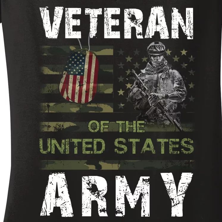 Army Veteran American Flag Women's V-Neck T-Shirt