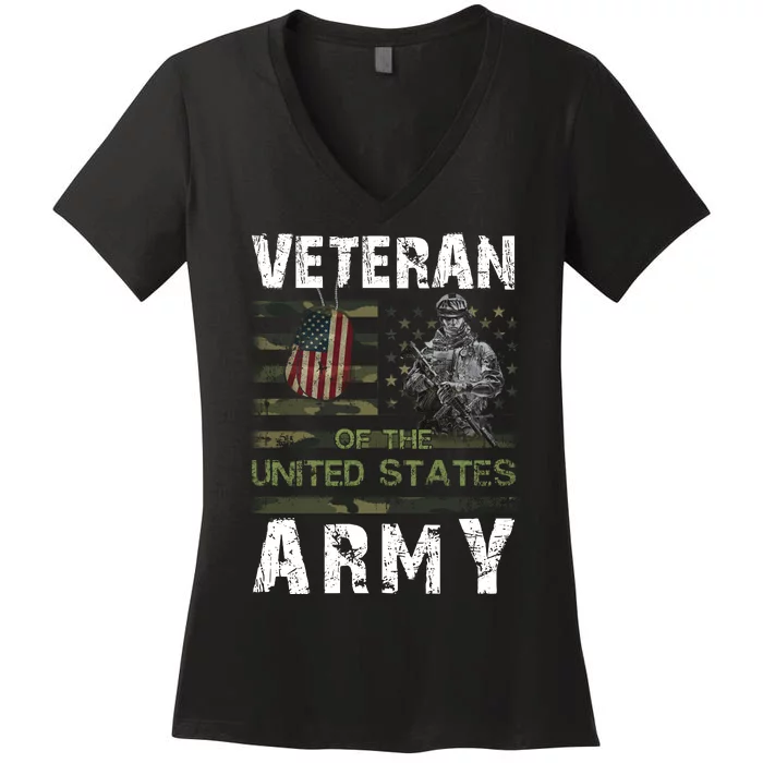 Army Veteran American Flag Women's V-Neck T-Shirt