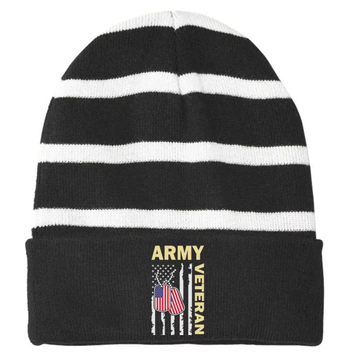 Army Veteran American Flag Striped Beanie with Solid Band