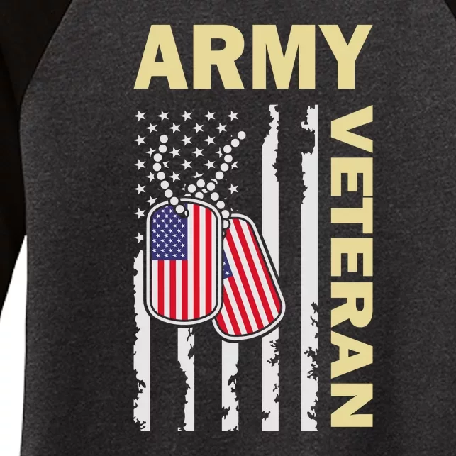 Army Veteran American Flag Women's Tri-Blend 3/4-Sleeve Raglan Shirt