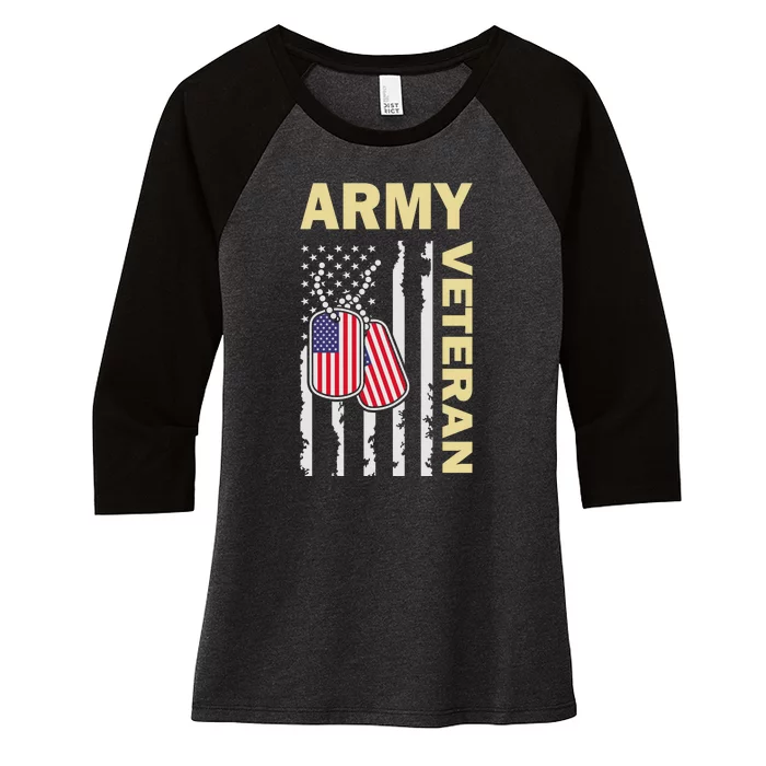 Army Veteran American Flag Women's Tri-Blend 3/4-Sleeve Raglan Shirt