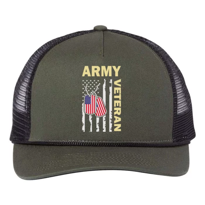 Army Veteran American Flag Retro Rope Trucker Hat Cap