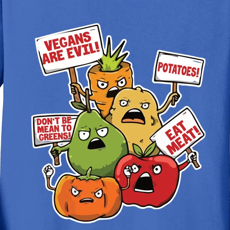 Anti Vegan Anti Vegetarian Vegetables Fruits Protesting Meaningful Gift Kids Long Sleeve Shirt