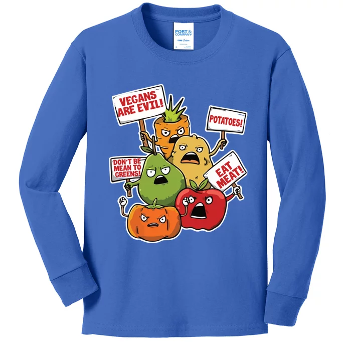 Anti Vegan Anti Vegetarian Vegetables Fruits Protesting Meaningful Gift Kids Long Sleeve Shirt