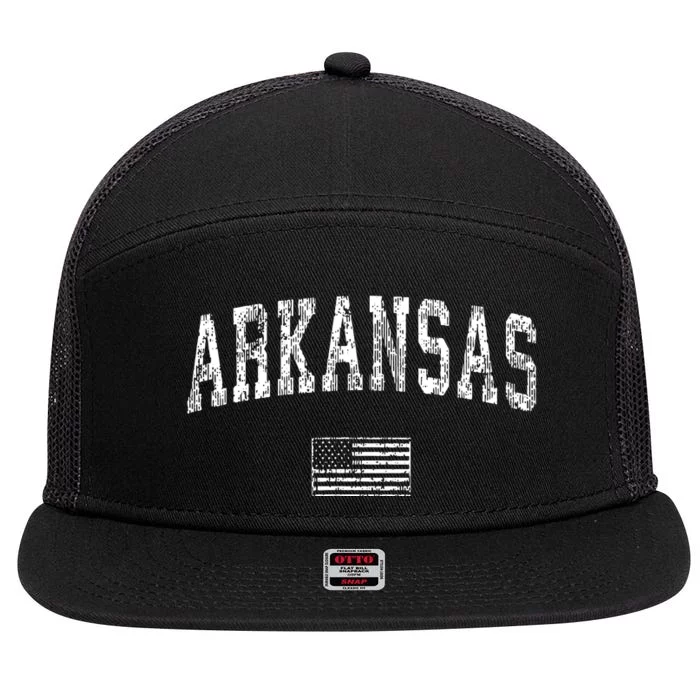 Arkansas Vintage American Flag Sports Design 7 Panel Mesh Trucker Snapback Hat