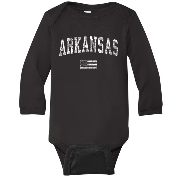 Arkansas Vintage American Flag Sports Design Baby Long Sleeve Bodysuit