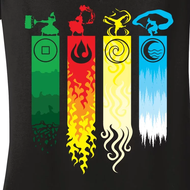 Avatar Bending Fire Water Earth Air Women's V-Neck T-Shirt