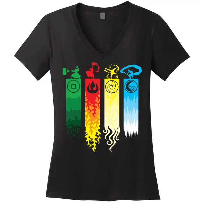 Avatar Bending Fire Water Earth Air Women's V-Neck T-Shirt