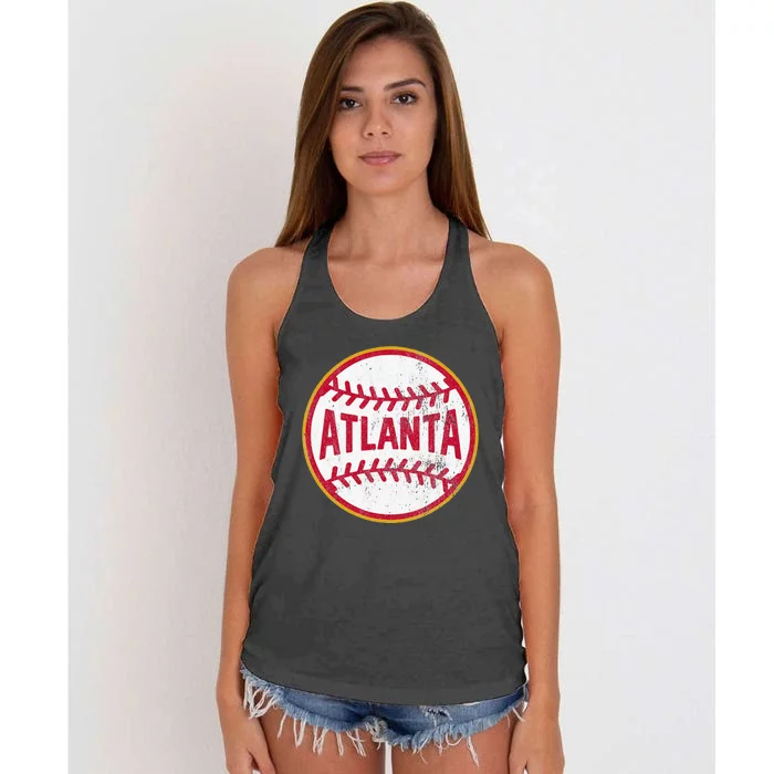 Atlanta  Vintage Baseball Throwback Retro Design Women's Knotted Racerback Tank