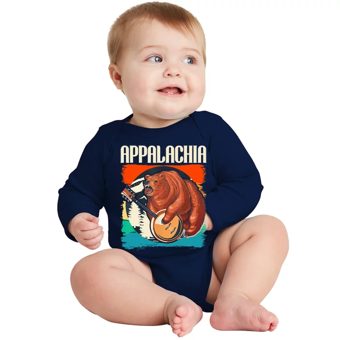 Appalachia Vintage Banjo Player Bluegrass Musician Baby Long Sleeve Bodysuit