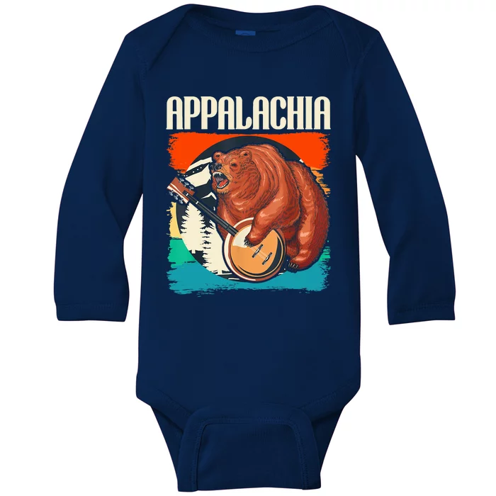 Appalachia Vintage Banjo Player Bluegrass Musician Baby Long Sleeve Bodysuit