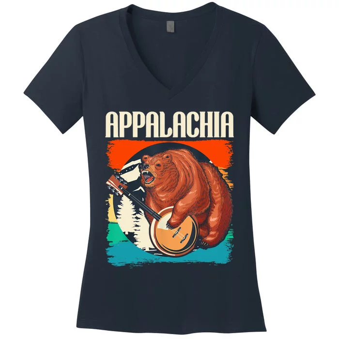 Appalachia Vintage Banjo Player Bluegrass Musician Women's V-Neck T-Shirt