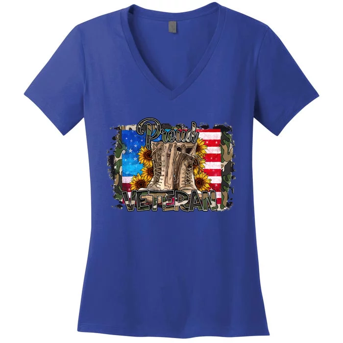 Army Veteran Boots Proud Veteran Army Dad Proud Veteran Gift Women's V-Neck T-Shirt