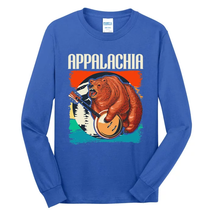 Appalachia Vintage Bear Play Banjo Player Bluegrass Musician Tall Long Sleeve T-Shirt