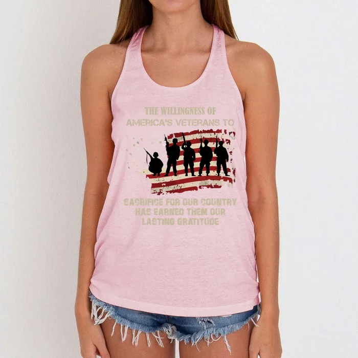 America's Veterans Combat Patriotic Great Gift Women's Knotted Racerback Tank