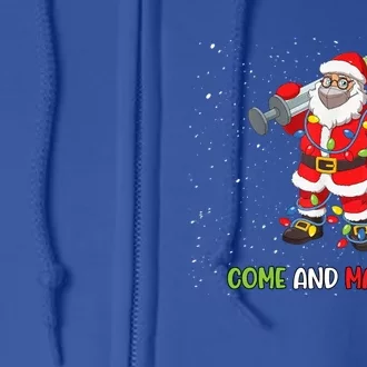 Anti Vaccine Come And Make Me Santa In Mask Tree Lights Gift Full Zip Hoodie