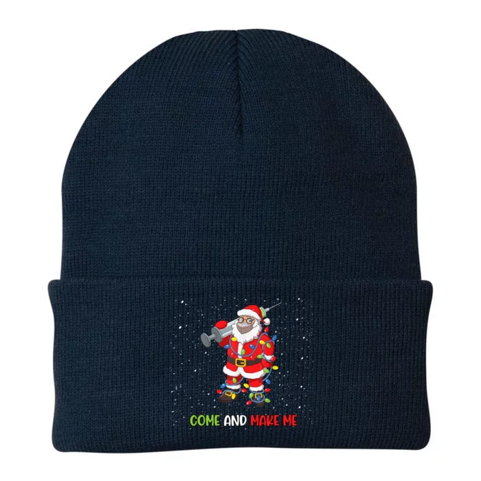 Anti Vaccine Come And Make Me Santa In Mask Tree Lights Gift Knit Cap Winter Beanie