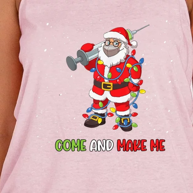 Anti Vaccine Come And Make Me Santa In Mask Tree Lights Gift Women's Knotted Racerback Tank