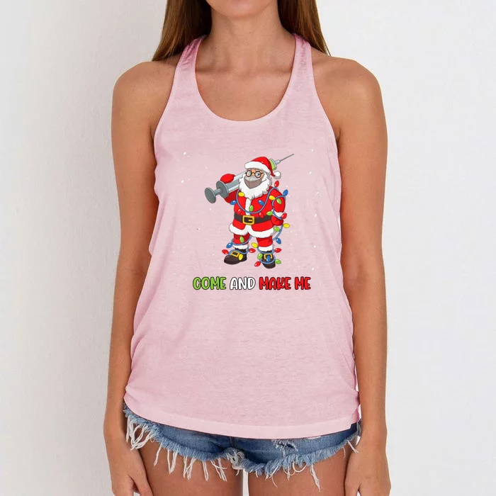 Anti Vaccine Come And Make Me Santa In Mask Tree Lights Gift Women's Knotted Racerback Tank