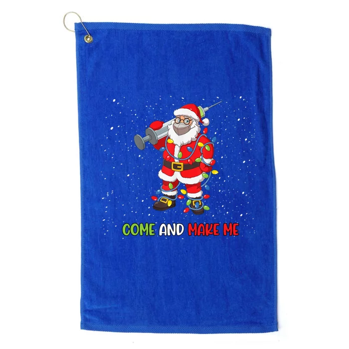 Anti Vaccine Come And Make Me Santa In Mask Tree Lights Gift Platinum Collection Golf Towel