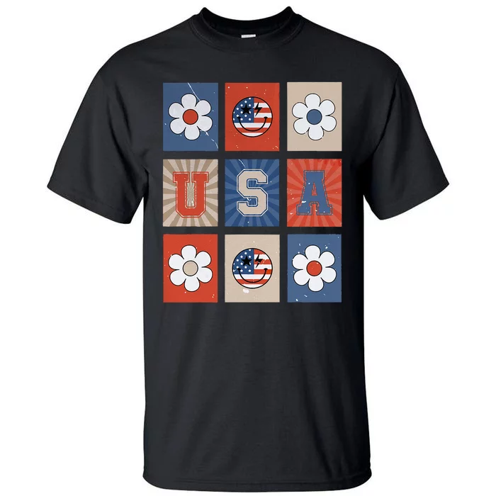 America Vibes Cute Smile Face USA American Flag 4th Of July Tall T-Shirt