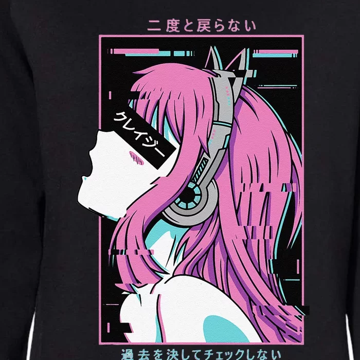 Aesthetic Vaporwave Crazy Waifu Anime Girl Womens California Wash Sweatshirt