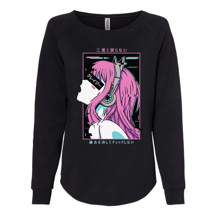 Aesthetic Vaporwave Crazy Waifu Anime Girl Womens California Wash Sweatshirt