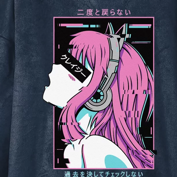 Aesthetic Vaporwave Crazy Waifu Anime Girl Hooded Wearable Blanket