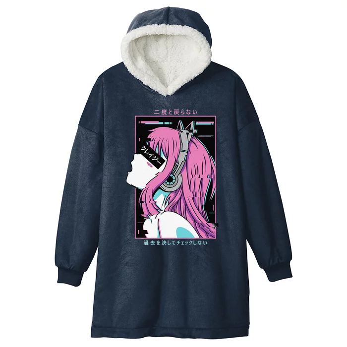 Aesthetic Vaporwave Crazy Waifu Anime Girl Hooded Wearable Blanket