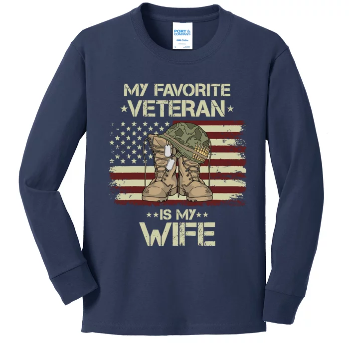 Army Veterans Day My Favorite Veteran Is My Wife Kids Long Sleeve Shirt