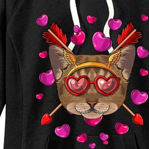 Abyssinian Valentines Day Cat Face Heart Glass Love Arrows Gift Women's Fleece Hoodie