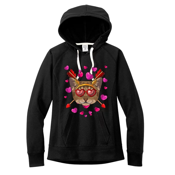 Abyssinian Valentines Day Cat Face Heart Glass Love Arrows Gift Women's Fleece Hoodie