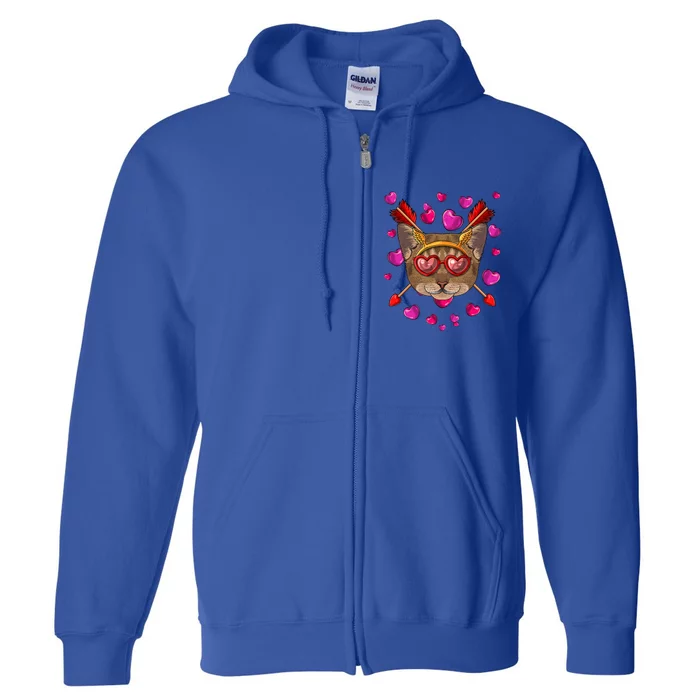 Abyssinian Valentines Day Cat Face Heart Glass Love Arrows Gift Full Zip Hoodie