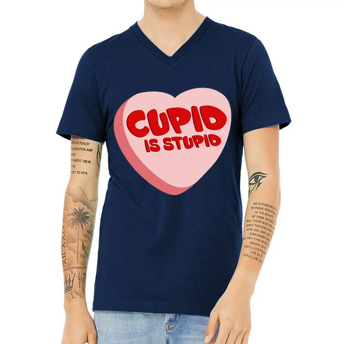 Anti Valentine's Day Funny Heart Candy Cupid Is Stupid V-Neck T-Shirt