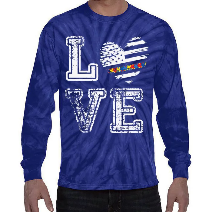 Autism Valentine's Day Cute Love Heart Puzzle Awareness Tie-Dye Long Sleeve Shirt