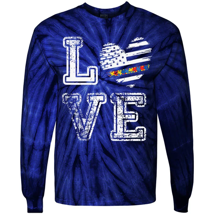 Autism Valentine's Day Cute Love Heart Puzzle Awareness Tie-Dye Long Sleeve Shirt