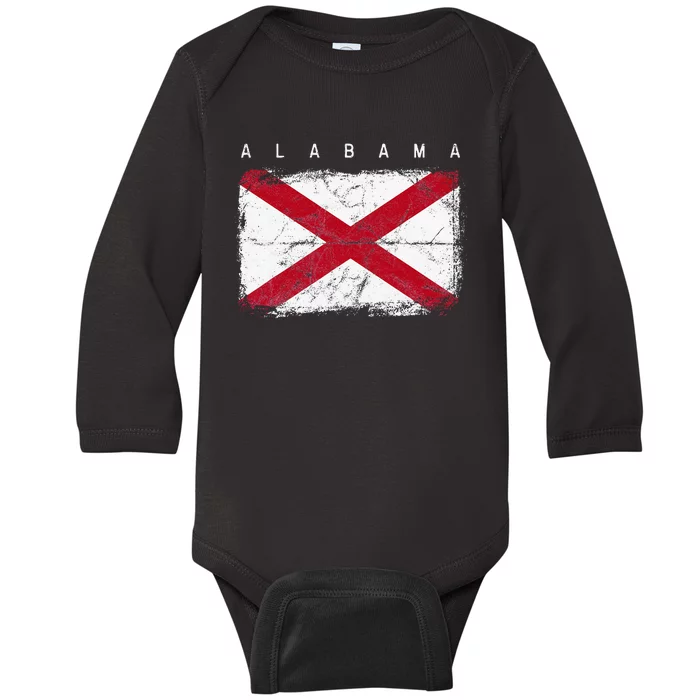 Alabama Vintage Distressed Home State Flag Design Baby Long Sleeve Bodysuit