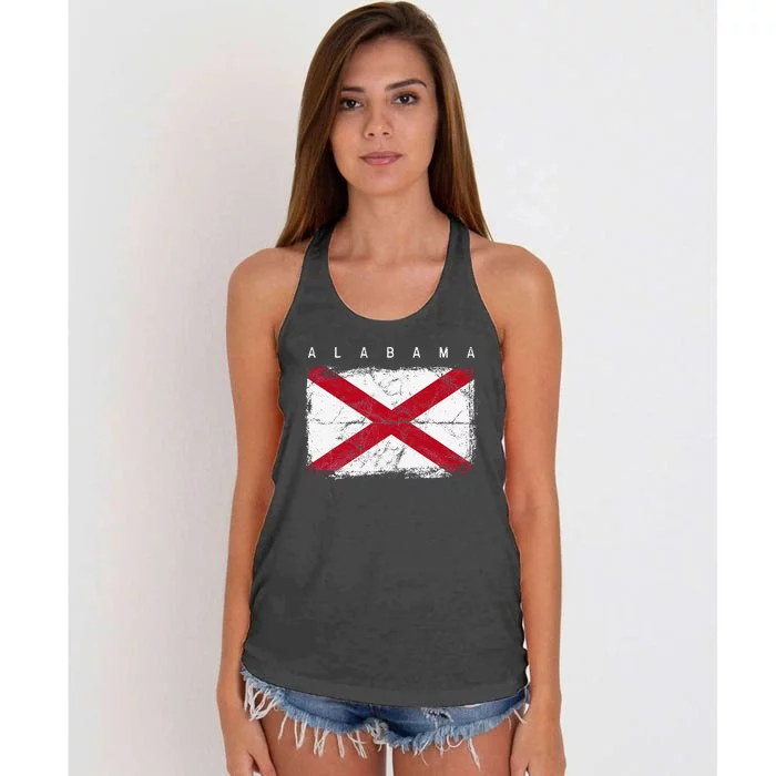 Alabama Vintage Distressed Home State Flag Design Women's Knotted Racerback Tank